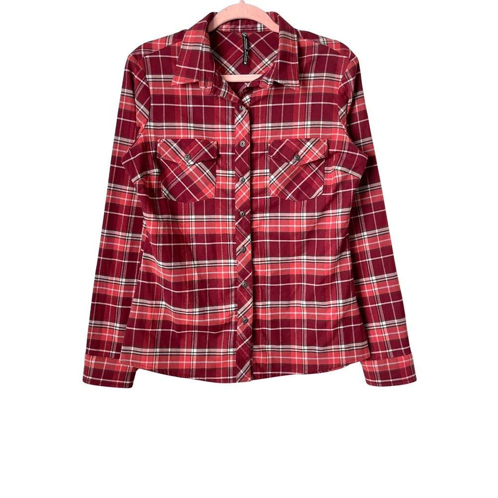 Kuhl Top Womens Medium Red Plaid‎ Button Down Long Sleeve Hiking Shirt